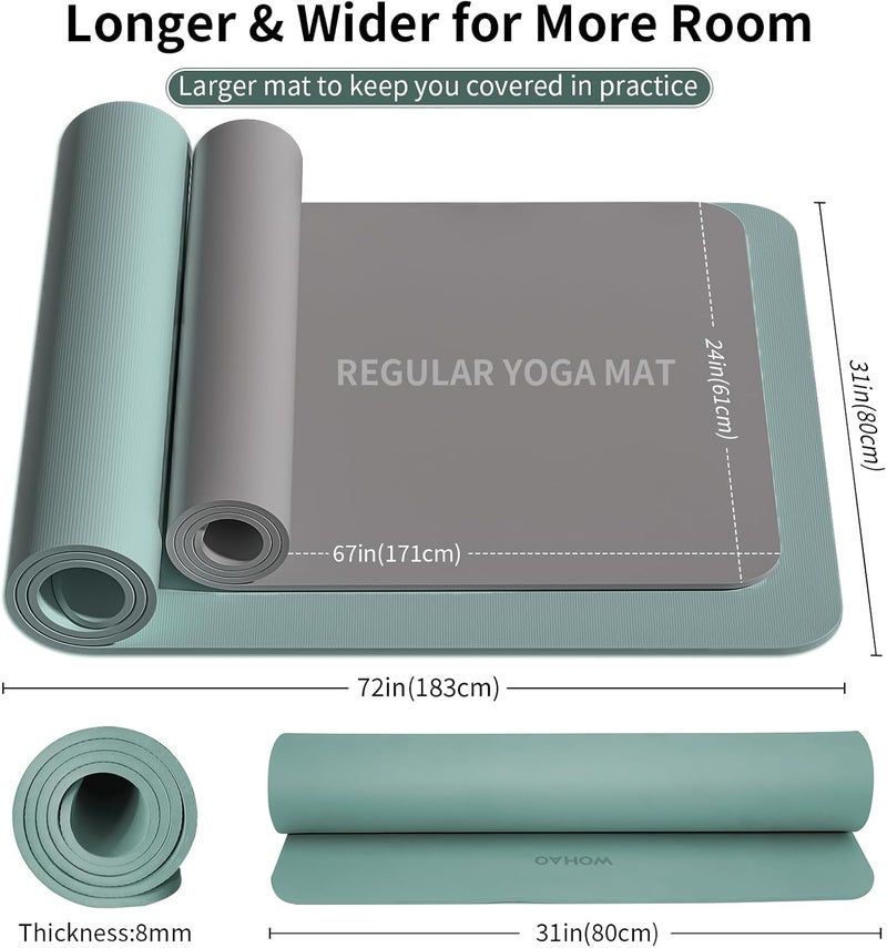 wohao Extra Wide & Thick 8mm Yoga Mat, 72"x31.5" Large Non Slip Exercise Mat, Premium POE Material for Superior Cushioning & Stability, with Strap for Home Gym, Pilates - Image 5